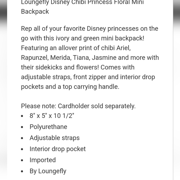 NWT Loungefly Disney Princesses mini backpack and zip coin cardholder - Picture 6 of 12